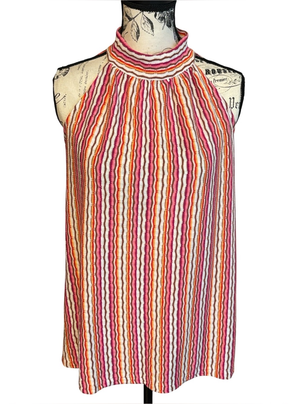 Loft Halter Neck Swing Top Sleeveless Striped Pink Orange Multi Size M
